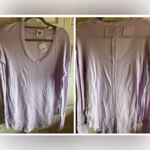 Free People Women's Colby Long Sleeve Vneck Thumb cuff Cotton Top small